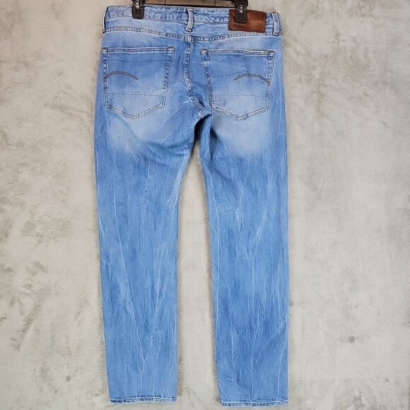 G-Star Raw 3301 Jeans Mens Size 34X32 Light Blue Straight Leg Button Fly Stretch - Picture 2 of 14